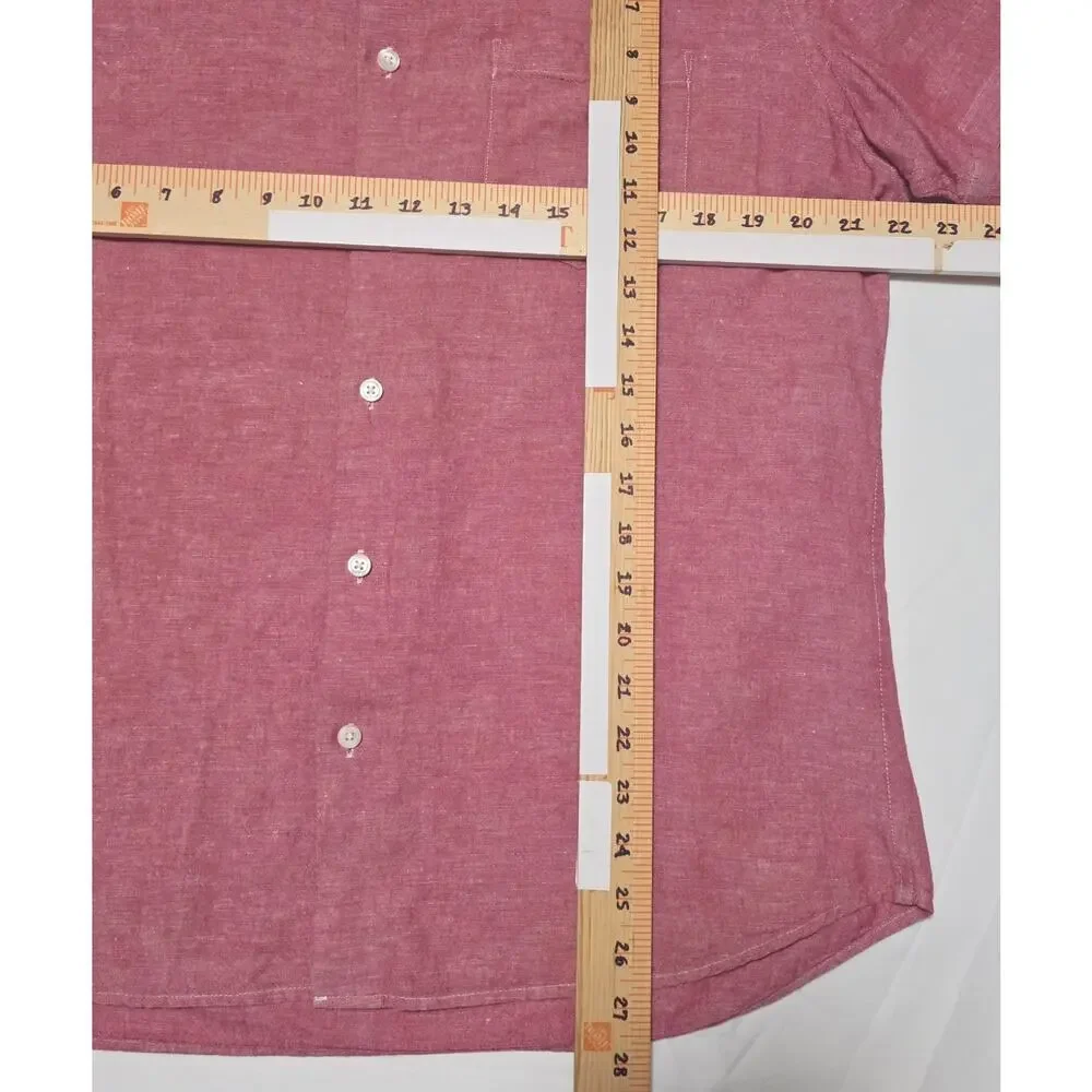 Banana Republic Men's Medium Pink Linen Cotton Slim Fit Short Sleeve Shirt SP16